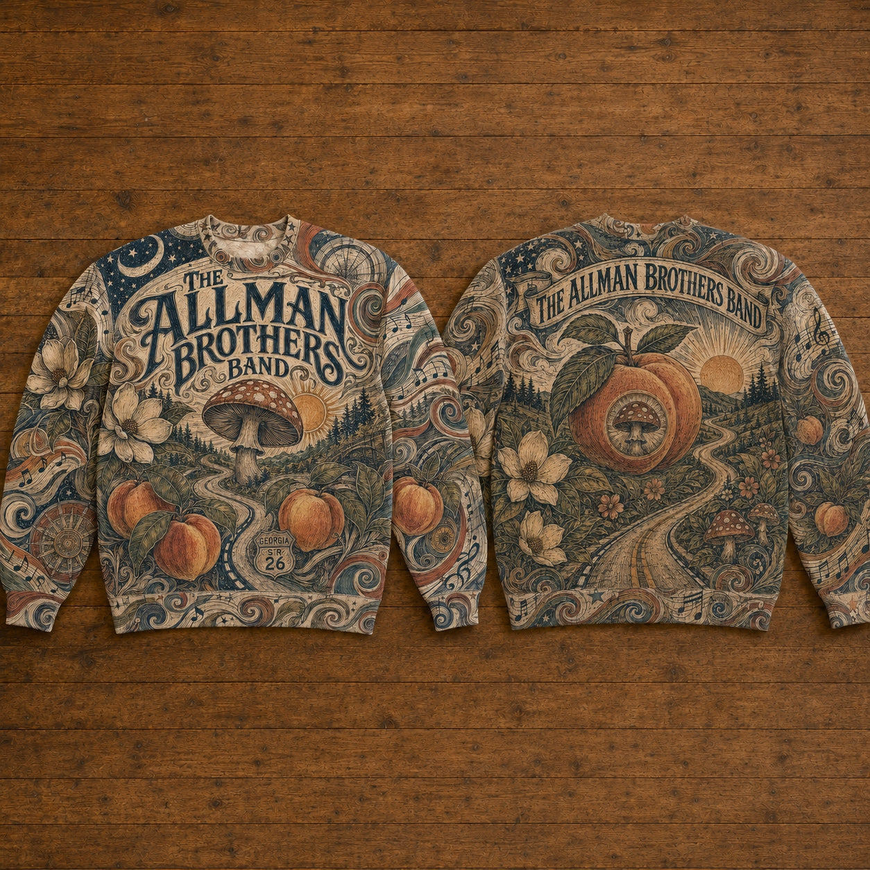 The Allman Brothers Band Vintage Sweatshirt - Retro Peach & Mushroom Rock Pullover