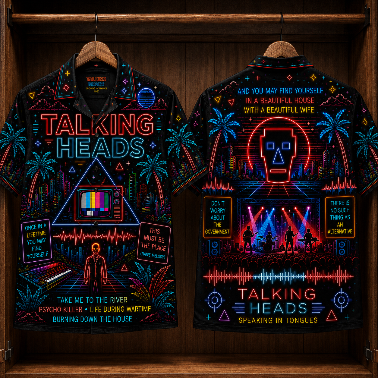 Talking Heads Hawaiian Shirt - Unisex Iconic Tribal Mask Beach Button Up