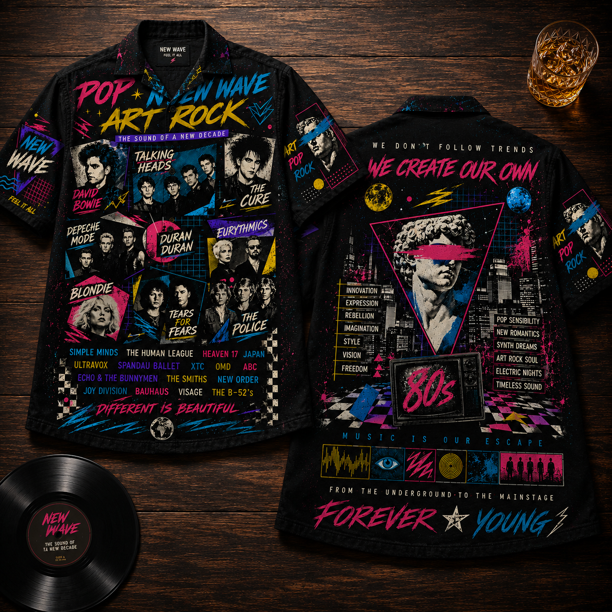 New Wave Art Rock Hawaiian Shirt - Unisex Casual Forever Young Button Up