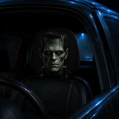 Frankenstein & Bride of Frankenstein Car Headrest Cover Set – Horror Couple Halloween Auto Decor