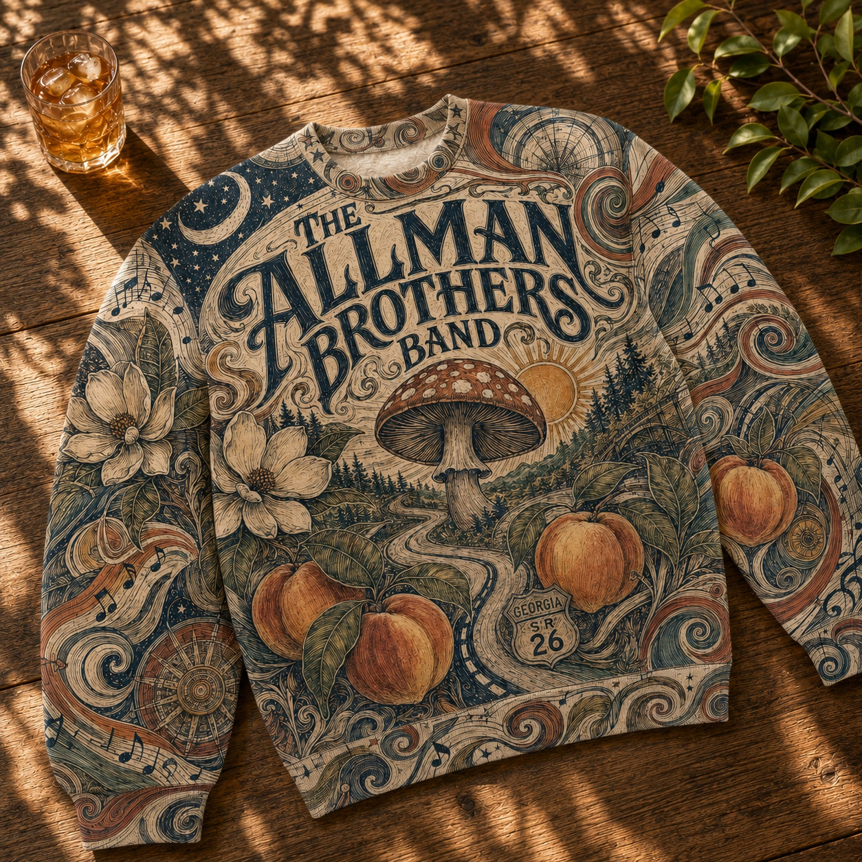 The Allman Brothers Band Vintage Sweatshirt - Retro Peach & Mushroom Rock Pullover