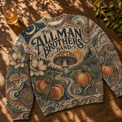 The Allman Brothers Band Vintage Sweatshirt - Retro Peach & Mushroom Rock Pullover