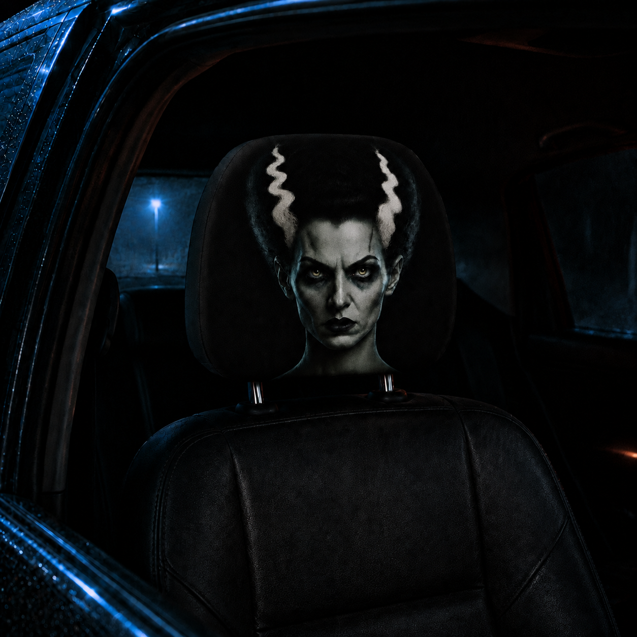 Frankenstein & Bride of Frankenstein Car Headrest Cover Set – Horror Couple Halloween Auto Decor