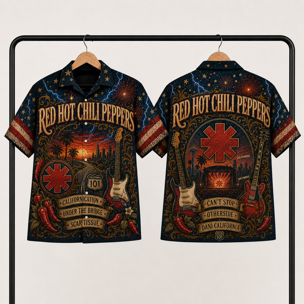 Red Hot Chili Peppers Hawaiian Shirt - California Rock Band All Over Print AOP Button Up Shirt for RHCP Fans