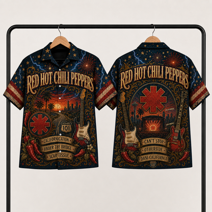Red Hot Chili Peppers Hawaiian Shirt - California Rock Band All Over Print AOP Button Up Shirt for RHCP Fans