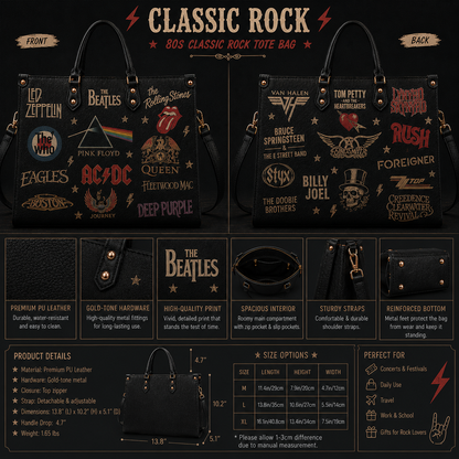 Classic Rock Legends Faux Leather Handbag – Vintage Rock Band Shoulder Tote Bag for Music Lovers