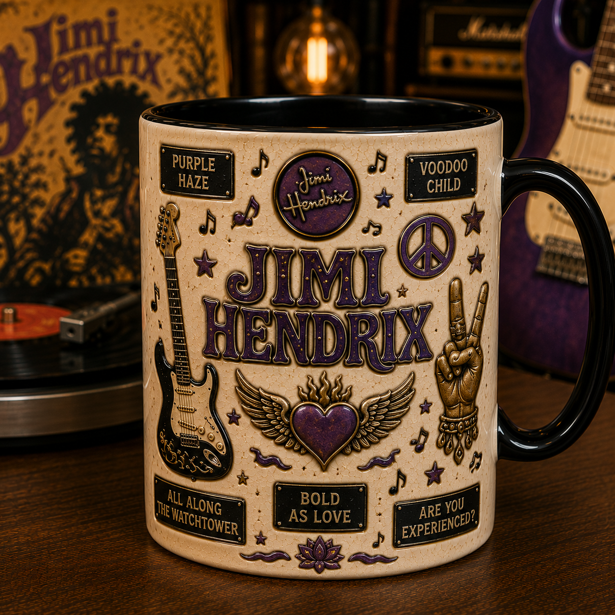 Jimi Hendrix Mug – Purple Haze & Voodoo Child Ceramic Coffee Mug, Guitar Legend Rock Fan Gift