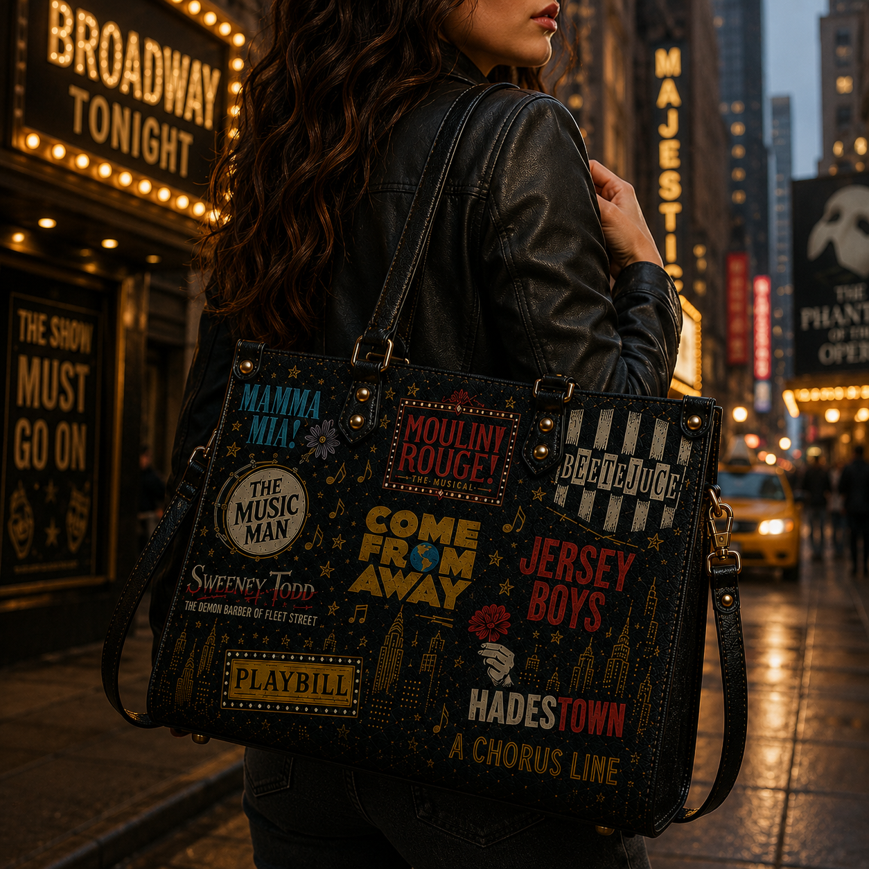 Vintage Broadway Musicals Faux Leather Handbag – Theatre Lover Shoulder Tote Bag