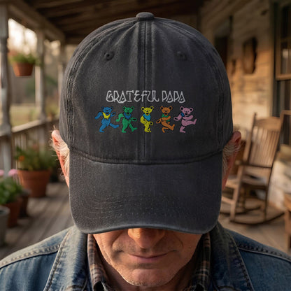 Grateful Papa Dancing Bears Denim Cap – Vintage Music Grateful Dead Merch Gift for Dad (With Box)