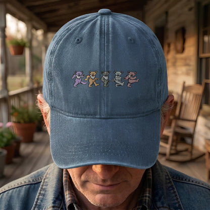 Grateful Dead Pastel Dancing Bears Denim Cap – Vintage Music Grateful Dead Merch Gift for Dad (With Box)