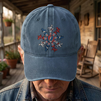 Grateful Dead Steal Your Face Dancing Bear Denim Cap – Vintage Music Grateful Dead Merch Gift for Dad (With Box)