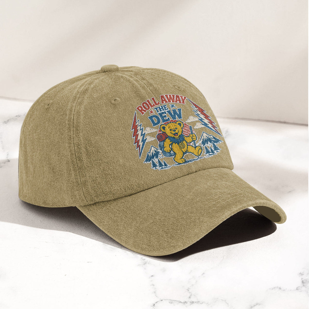 Grateful Dead Franklin's Tower Roll Away The Dew Dancing Bear Hiking Denim Cap – Retro Vintage Dad Cap Gift For Dad (With Box)