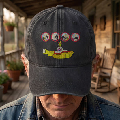 Yellow Submarine from The Beatles 1968 Cartoon Film Denim Cap – Retro Music Fan Concert Cap Gift For Dad (With Box)
