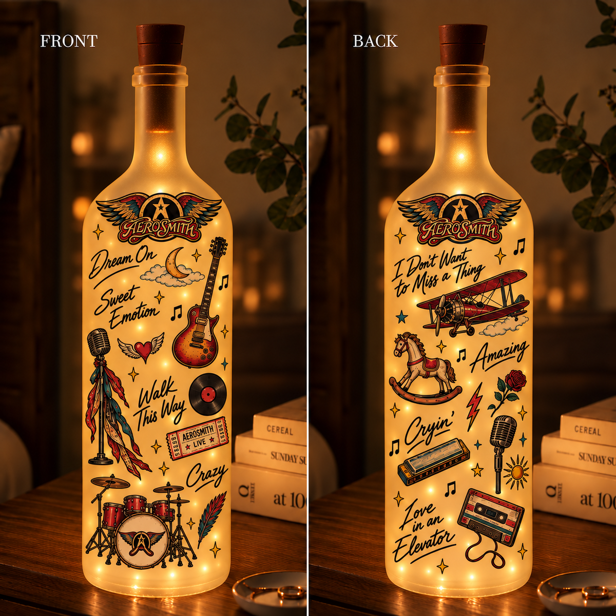 Aerosmith Bottle Lamp – Lighted Rock Music Decor, Classic Rock Gift for Aerosmith Fans