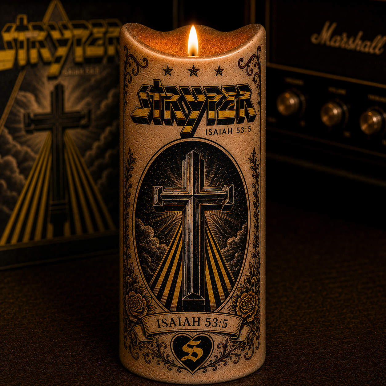 Stryper Isaiah 53:5 Flameless LED Candle, Christian Metal Band Inspired LED Candle, Faith-Based Music Gift, Battery Operated Candle, Stryper Fan Home Decor