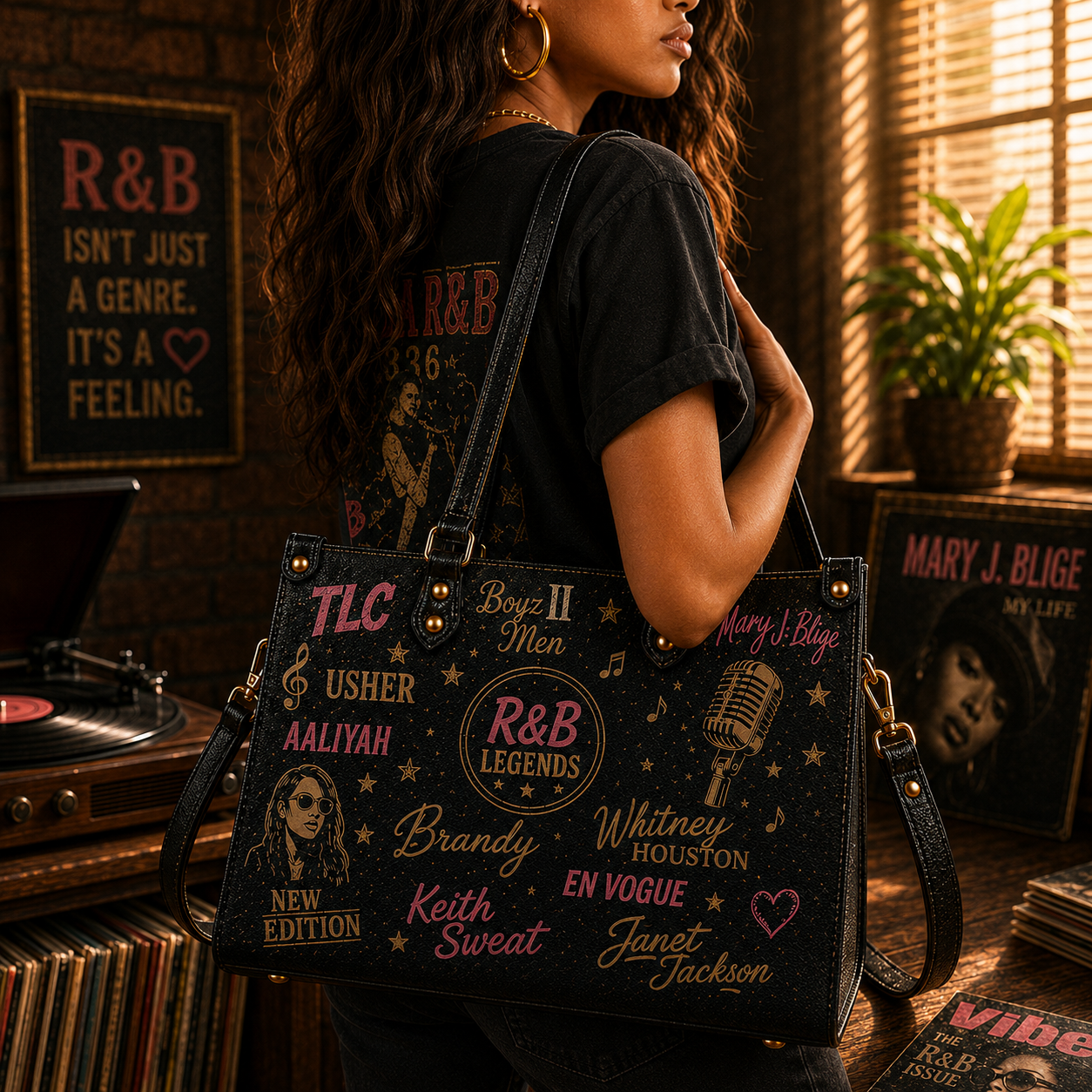 R&B Legends Faux Leather Handbag – Vintage Soul & R&B Music Shoulder Tote Bag for Music Lovers