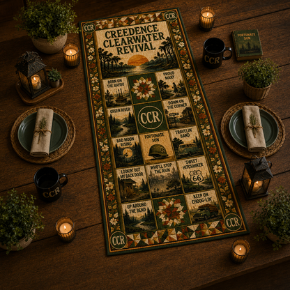Creedence Clearwater Revival Halloween Table Runner – CCR Quilted Fall Music Table Decor for Classic Rock Fans