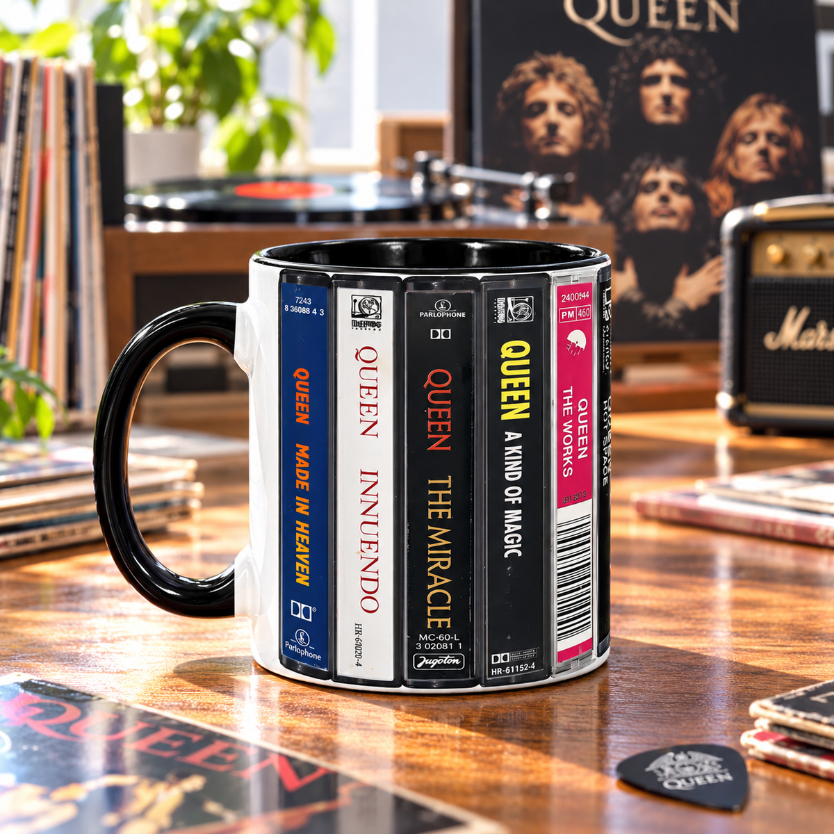 Queen Cassette Tape Mug, Freddie Mercury Classic Rock Coffee Cup, Retro 70s 80s Music Mug, Queen Fan Gift