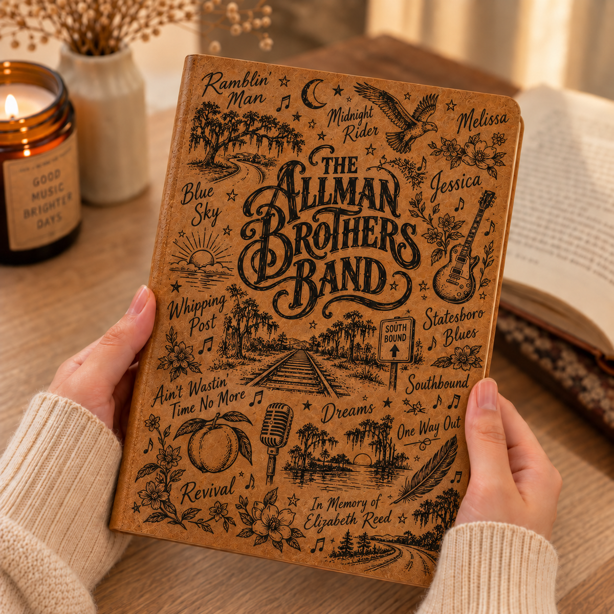 The Allman Brothers Band Vintage Leather Journal – Southern Rock Music Notebook & Guitarist Diary