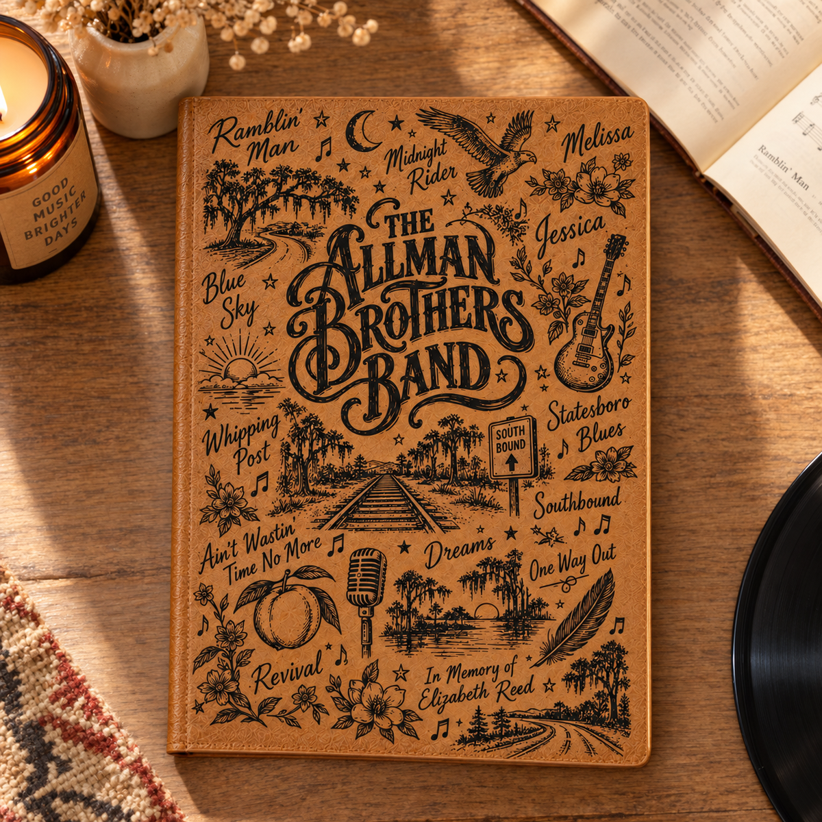 The Allman Brothers Band Vintage Leather Journal – Southern Rock Music Notebook & Guitarist Diary