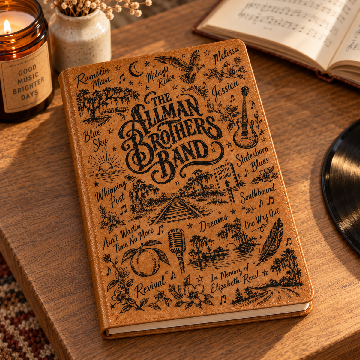 The Allman Brothers Band Vintage Leather Journal – Southern Rock Music Notebook & Guitarist Diary