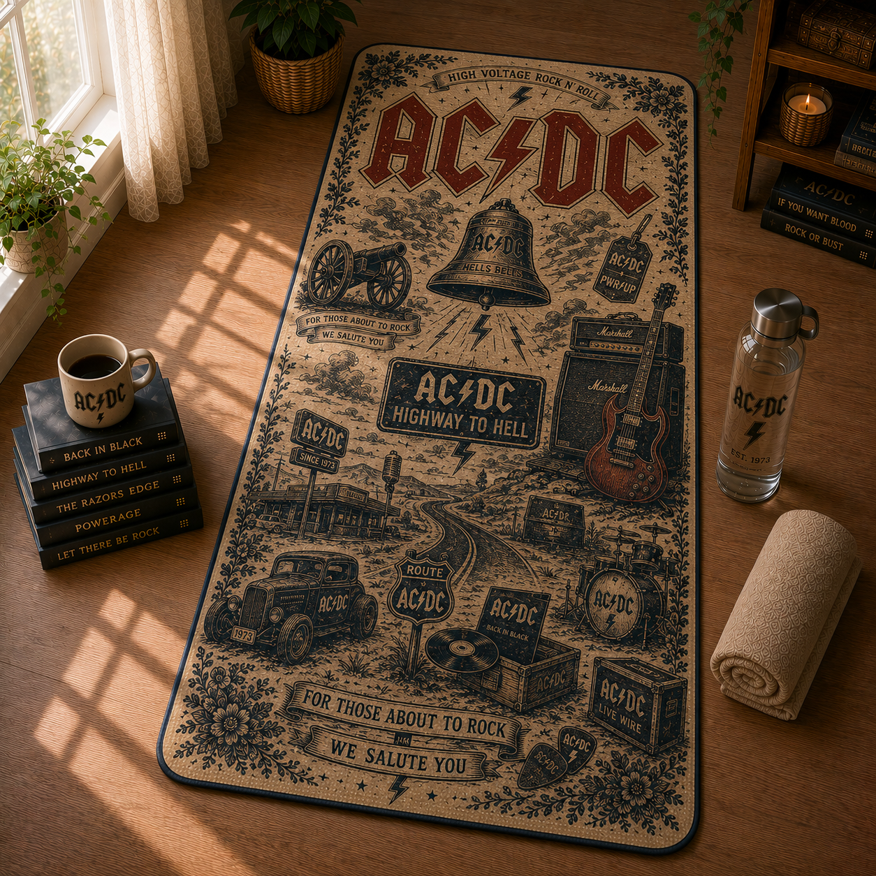 AC/DC High Voltage Rock 'N' Roll Yoga Mat – Vintage Highway to Hell Fitness Exercise Mat