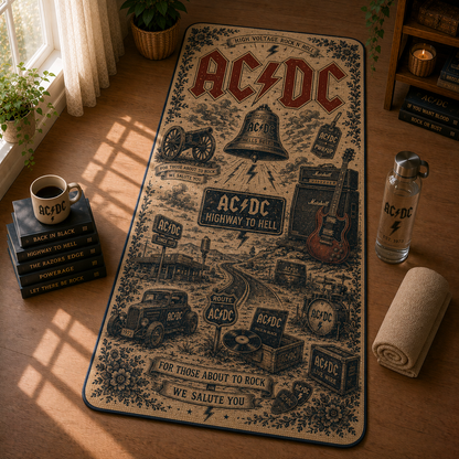 AC/DC High Voltage Rock 'N' Roll Yoga Mat – Vintage Highway to Hell Fitness Exercise Mat