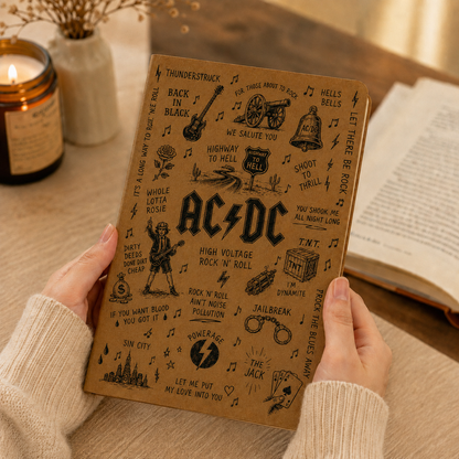AC/DC Icons Vegan Leather Journal, Rock Band Leather Notebook, ACDC Song Lyrics Journal, Hardcover Writing Diary, Gift for AC/DC Fans