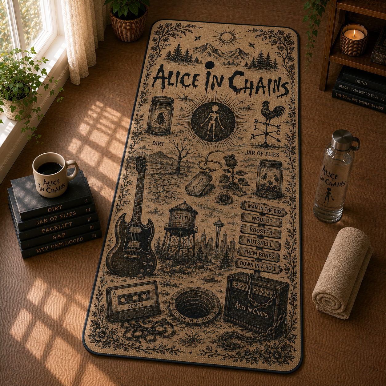 Alice In Chains Vintage Grunge Yoga Mat – Dirt & Jar of Flies Inspired Exercise Fitness Mat