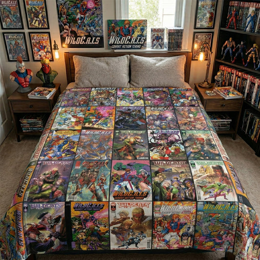 WildC.A.T.s Comic Cover Sherpa Blanket – Vintage Image Comics Superhero Throw