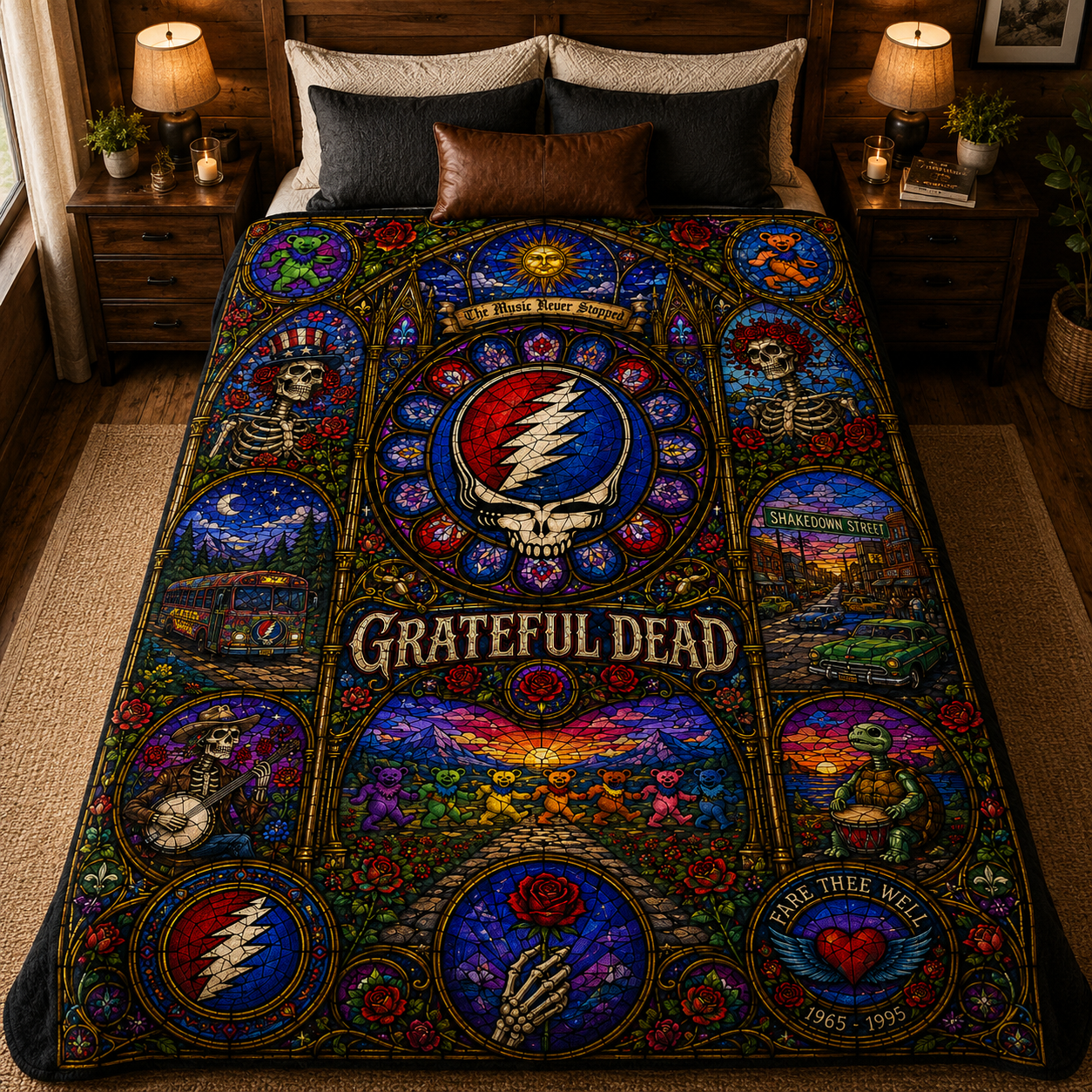 Grateful Dead Sherpa Blanket – Steal Your Face Stained Glass Blanket