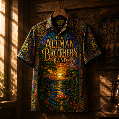 The Allman Brothers Band Hawaiian Shirt - Unisex Stained Glass Mushroom Button Up