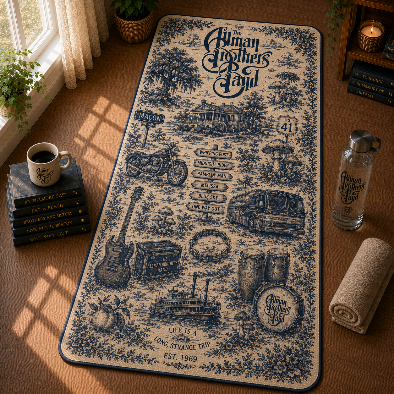 The Allman Brothers Band Toile de Jouy Yoga Mat – Vintage Southern Rock Fitness & Exercise Mat