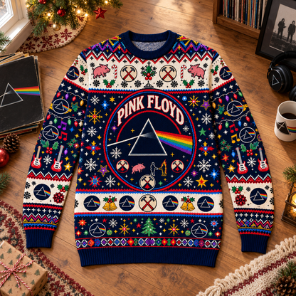 Pink Floyd Wool Christmas Sweater, Dark Side Prism Holiday Knit Jumper, The Wall & Animals Ugly Christmas Sweater, Classic Rock Fan Gift