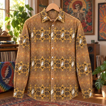 Grateful Dead Bohemian Long Sleeve Shirt, Retro Steal Your Face Lightning Bolt Button Up, Psychedelic Deadhead Pattern Shirt, Vintage Rock Band Gift