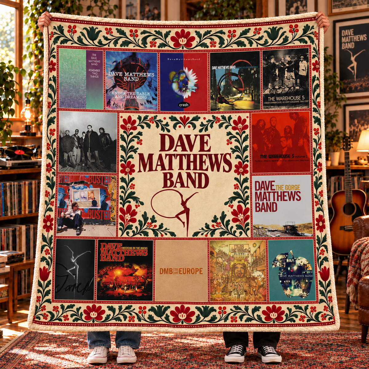 Dave Matthews Band Sherpa Blanket - Soft Cozy Fleece Throw - DMB Album Covers Collage & Fire Dancer Rock Fan Gift
