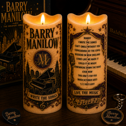 Barry Manilow LED Flameless Candle –  Music Decorative Candle with Warm Flickering Light