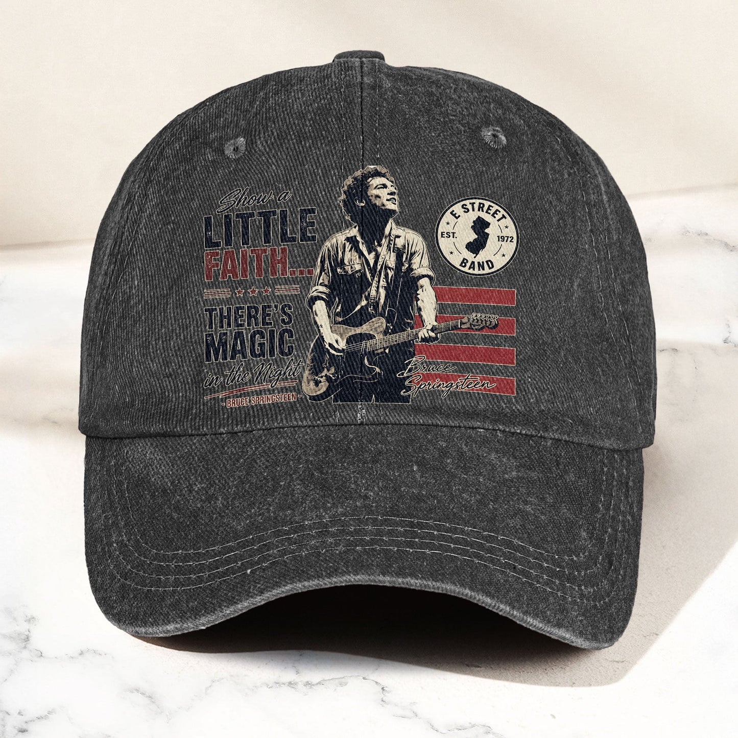 Bruce Springsteen Thunder Road Lyrics There's Magic In The Night Denim Cap – Retro Vintage Dad Cap Gift For Dad (With Box)