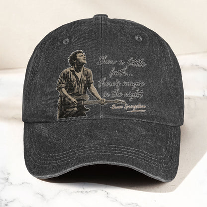 Bruce Springsteen Thunder Road Lyric Show A Little Faith Denim Cap – Retro Vintage Dad Cap Gift For Dad (With Box)
