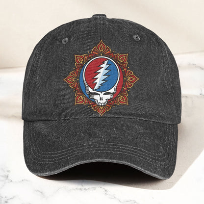 Grateful Dead Steal Your Face Mandala Lightning Skull Denim Cap – Retro Vintage Dad Cap Gift For Dad (With Box)