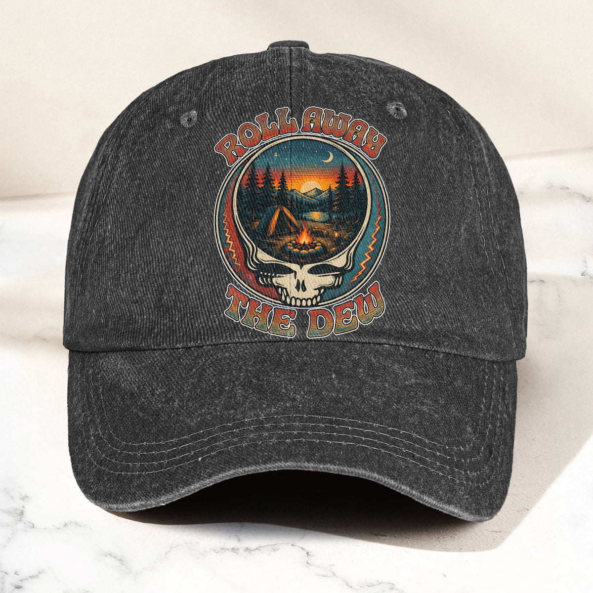 Grateful Dead Franklins Tower Roll Away The Dew Camping Denim Cap – Retro Vintage Dad Cap Gift For Dad (With Box)