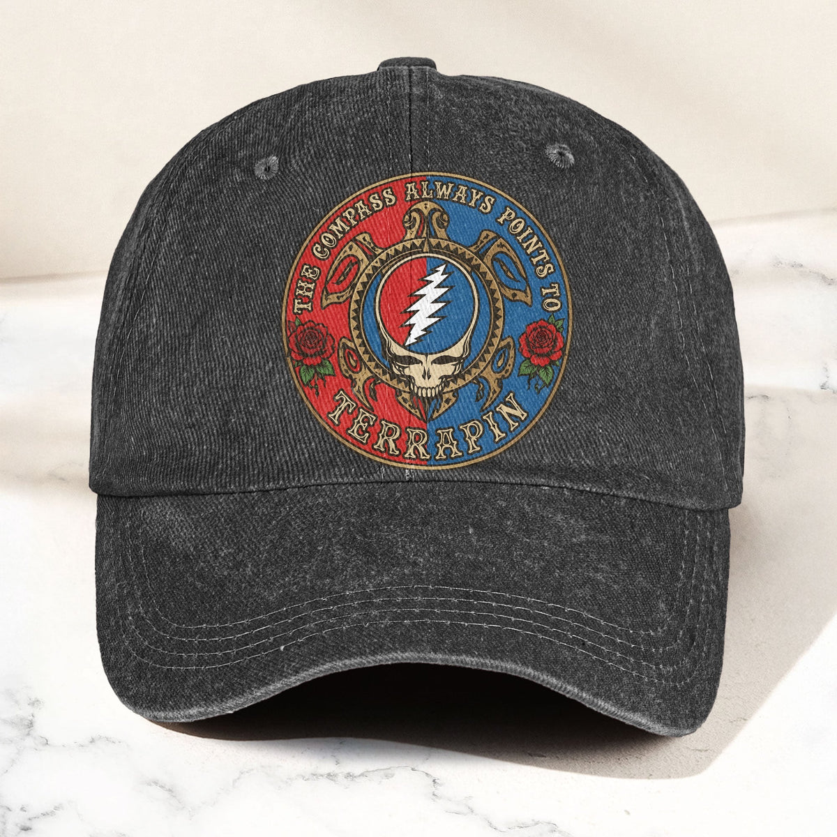 Grateful Dead Terrapin Station Compass Points Denim Cap – Retro Vintage Dad Cap Gift For Dad (With Box)