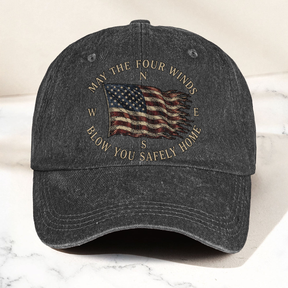 May The Four Winds Blow You Safely Home American Flag Denim Cap – Retro Vintage Dad Cap Gift For Dad (With Box)