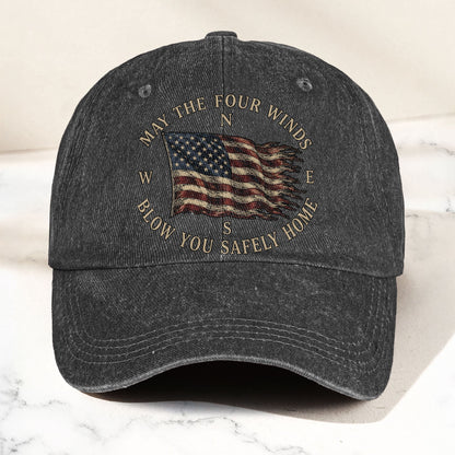 May The Four Winds Blow You Safely Home American Flag Denim Cap – Retro Vintage Dad Cap Gift For Dad (With Box)