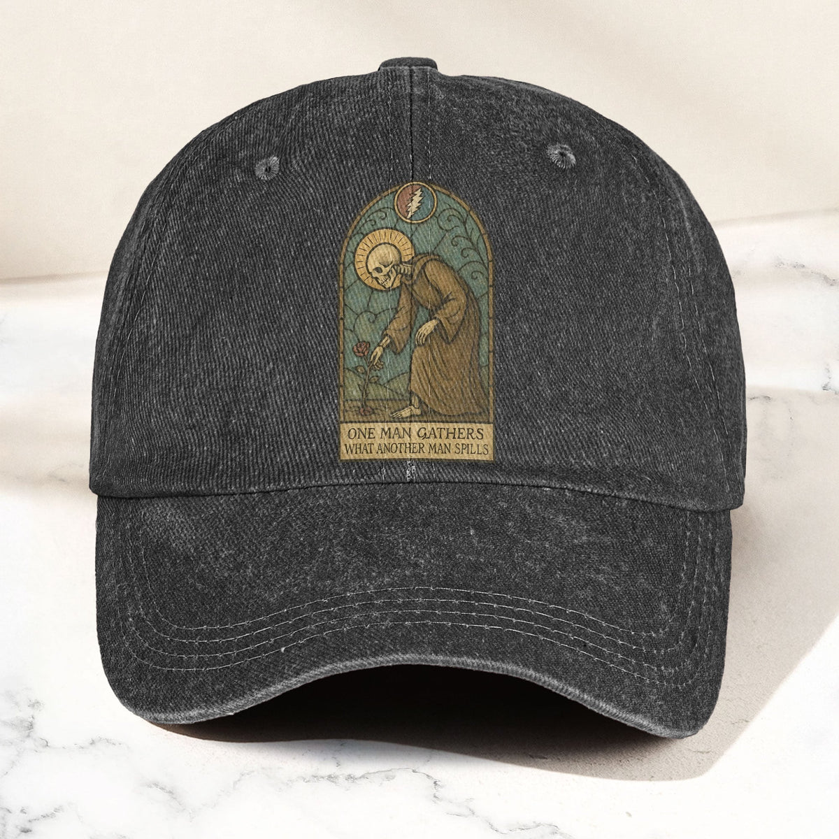 Grateful Dead St Stephen One Man Gathers Lyrics Stained Glass Denim Cap – Retro Vintage Dad Cap Gift For Dad (With Box)