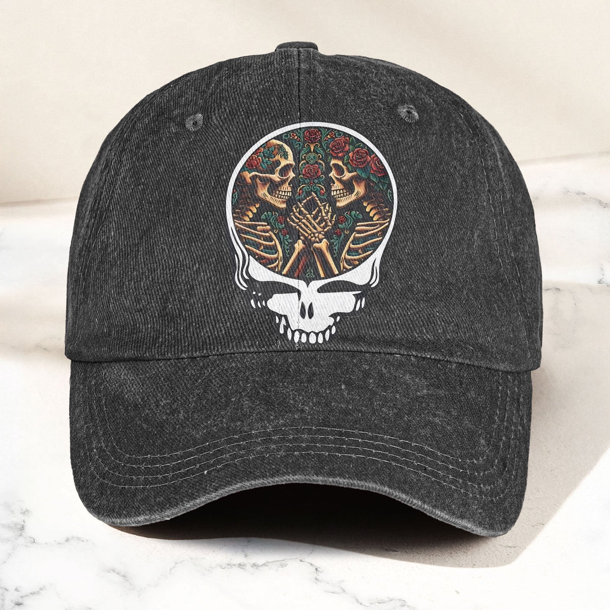 Grateful Dead Lovers Skeletons Steal Your Face Music Merch Denim Cap – Retro Vintage Dad Cap Gift For Dad (With Box)