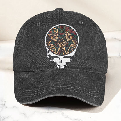 Grateful Dead Lovers Skeletons Steal Your Face Music Merch Denim Cap – Retro Vintage Dad Cap Gift For Dad (With Box)