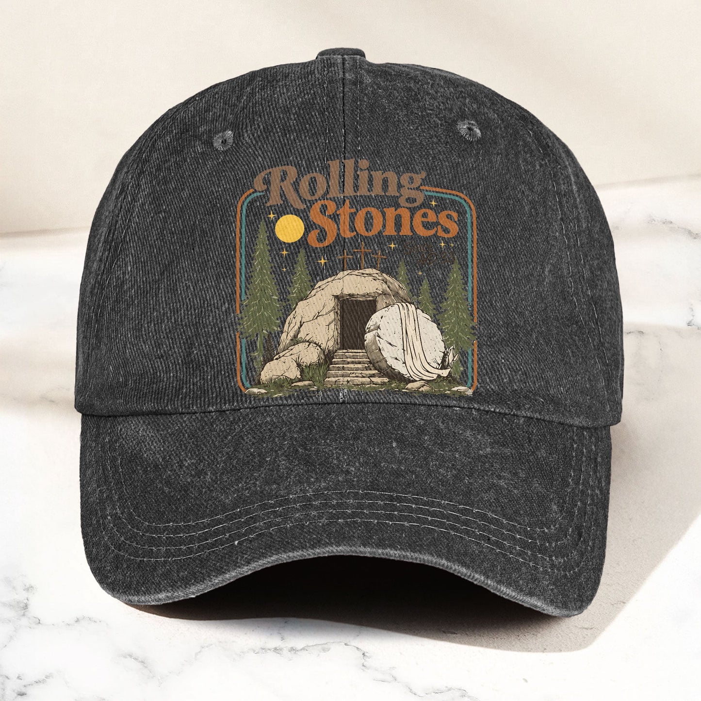 The Rolling Stones Christian Parody Empty Tomb Music Merch Denim Cap – Retro Vintage Dad Cap Gift For Dad (With Box)