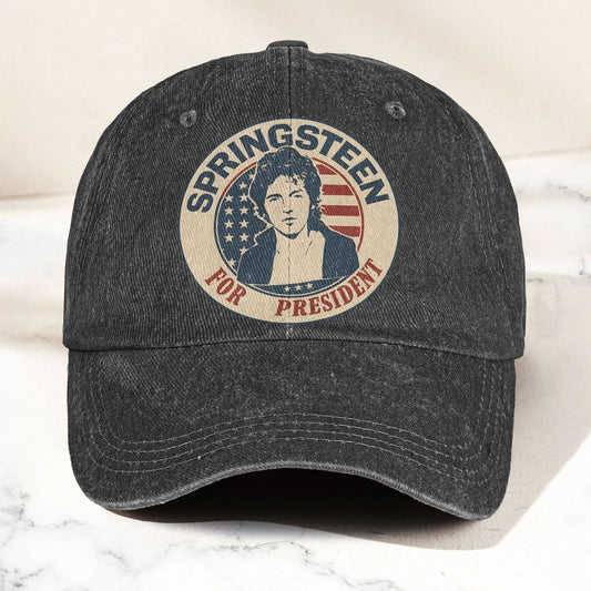 Bruce Springsteen For President Music Merch Denim Cap – Retro Vintage Dad Cap Gift For Dad (With Box)