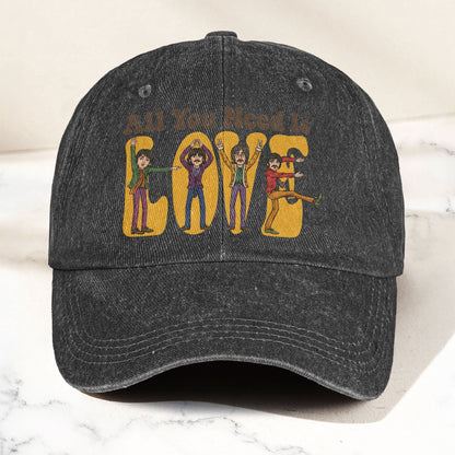 The Beatles All You Need Is Love Cartoon Graphic Music Merch Denim Cap – Retro Vintage Dad Cap Gift For Dad (With Box)
